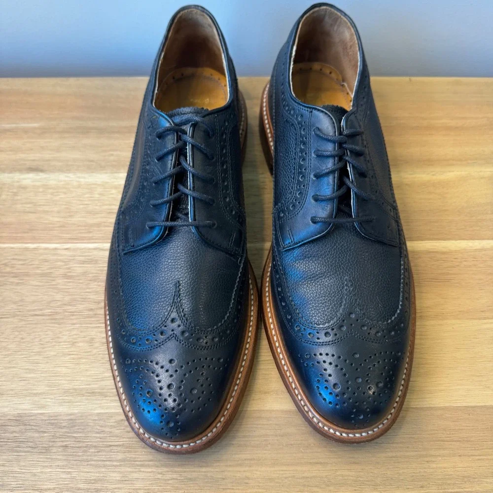 Florsheim Limited Men 8 D Black Pebbled Leather Wingtip Brogue Oxford Dress Shoe